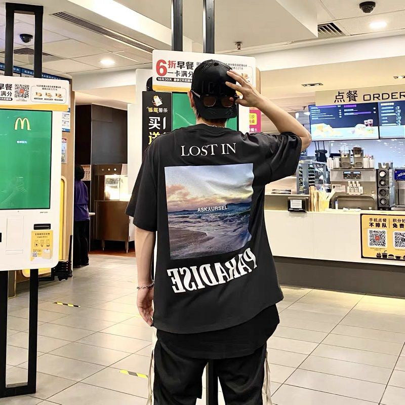 Askyurself T-shirts Short Sleeve Casual Loose Retro T-shirt